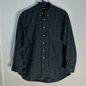 Men’s Ralph Lauren plaid long sleeve button dark green blue red yellow Shirt XL
